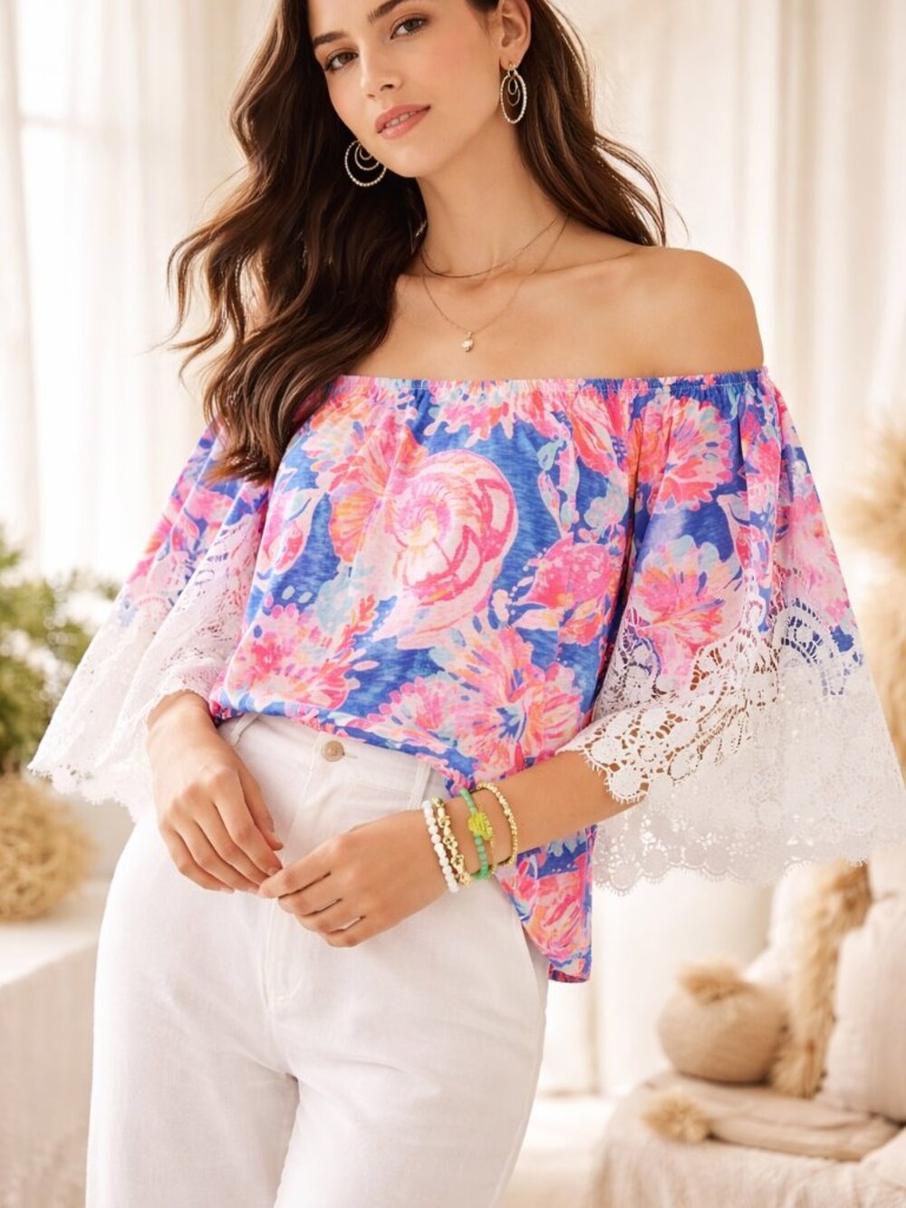 Lilly Pulitzer Zaylee Off The Shoulder Top in Bennet Blue Bay Dreamin Size XXS